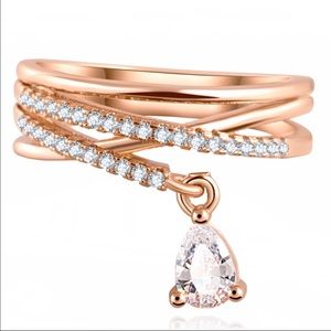 Multilayer Crystal Bangle Ring Gold or Silver NWT